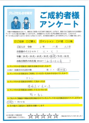 大阪市西淀川区千舟のマンションをご売却のアンケート