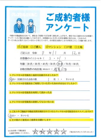 大阪市福島区福島のマンションをご売却のアンケート