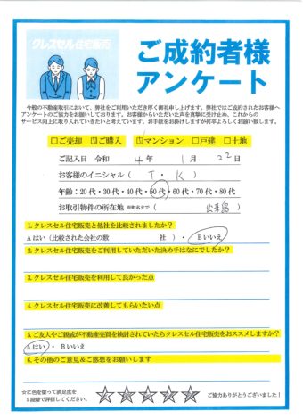 大阪市西淀川区出来島のマンションをご購入のアンケート