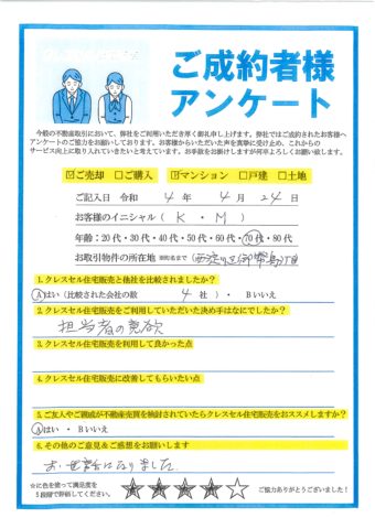 大阪市西淀川区御幣島のマンションをご売却のアンケート