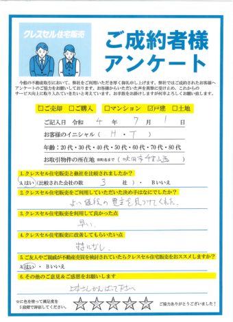 吹田市千里山西の戸建をご売却のアンケート
