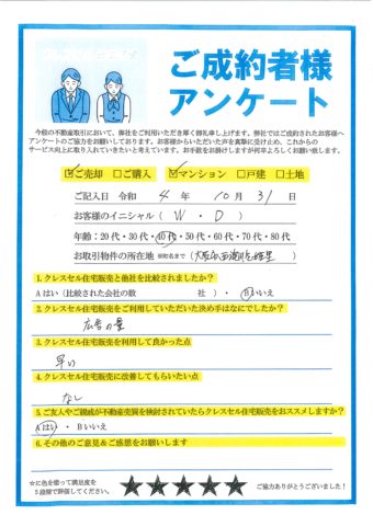 大阪市西淀川区姫里のマンションをご売却のアンケート