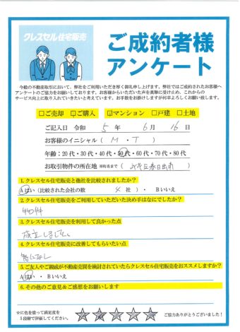 大阪市此花区春日出南のマンションをご購入のアンケート