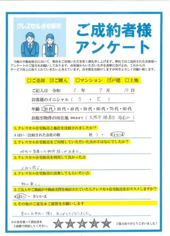 大阪市福島区海老江の戸建をご購入のアンケート