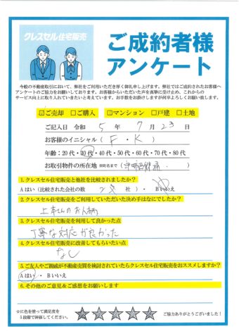 守口市西郷通のマンションをご売却のアンケート