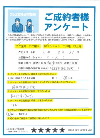 大阪市西区新町のマンションをご売却のアンケート