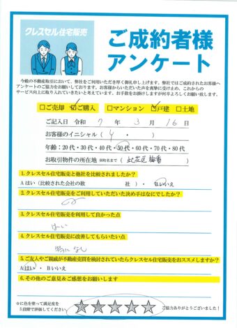 大阪市此花区梅香の戸建をご購入のアンケート