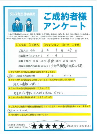 大阪市福島区大開のマンションをご購入のアンケート