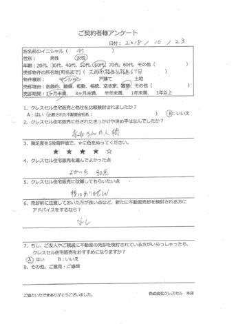 大阪市福島区福島のマンションをご売却のアンケート