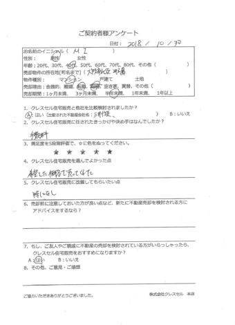 大阪市北区中之島のマンションをご売却のアンケート