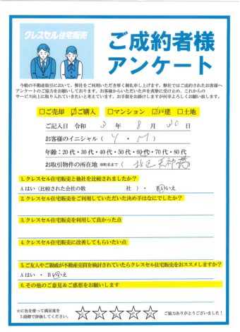大阪市北区天神橋の戸建をご購入のアンケート