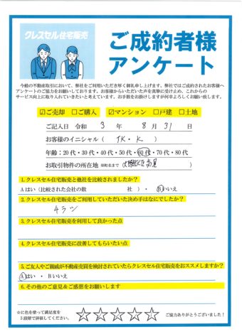 大阪市此花区高見のマンションをご売却のアンケート