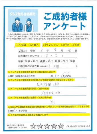 大阪市福島区大開のマンションをご売却のアンケート