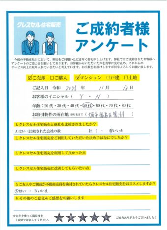 大阪市福島区鷺洲のマンションをご売却のアンケート