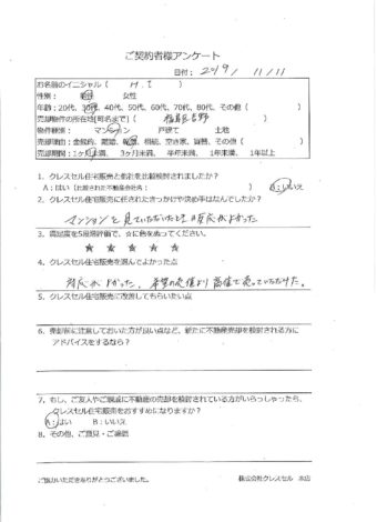 大阪市福島区吉野のマンションをご売却のアンケート